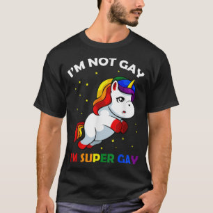 Camiseta Não Sou Gay Sou Super Gay LGBT-Q Unicórnio Arco-ír