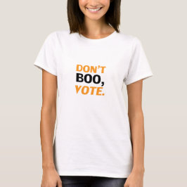 Camiseta "Não vaias, vota" preto, cor de laranja, branco, D