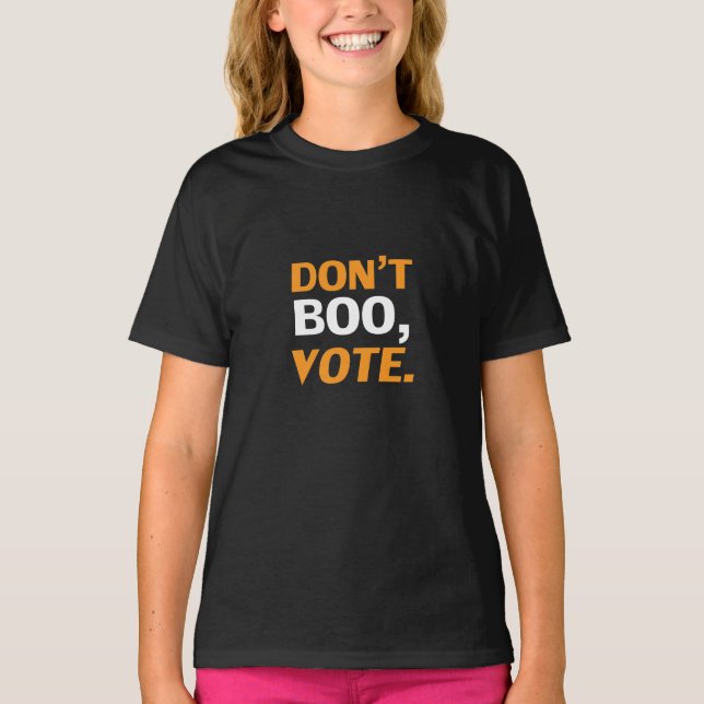 Camiseta "Não vaias, vota" preto, cor de laranja, branco, D (Frente)