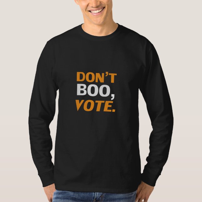 Camiseta "Não vaias, vota" preto, cor de laranja, branco, D (Frente)