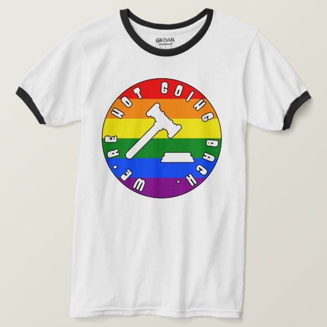Camiseta Não vamos voltar aos direitos do PRIDE (Frente do Design)