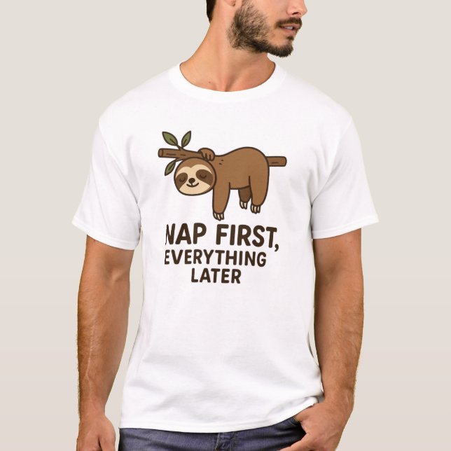 Camiseta Nap First T-Shirt - Engraçada Teto Gráfico De Lama (Frente)
