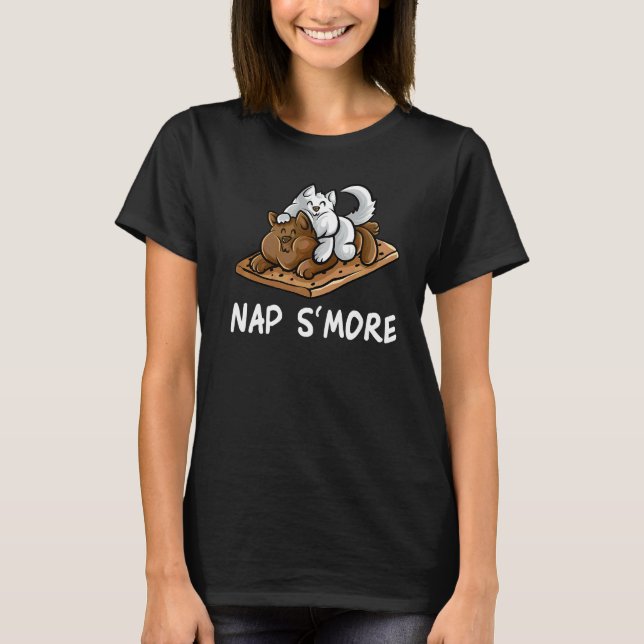Camiseta Nap S'more Marshmallow Camper Cat Camping Campfire (Frente)
