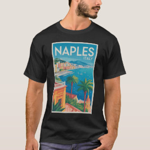 Camiseta Nápoles Itália Ilustração Arte de Viagem Vintage