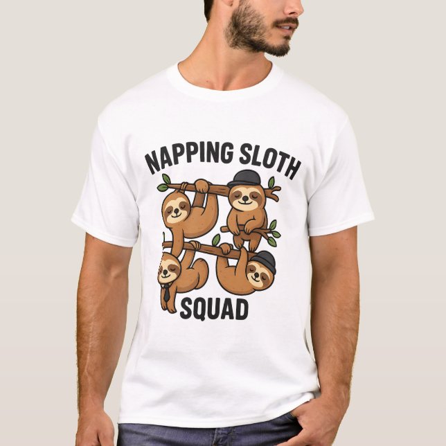 Camiseta Napping Sloth Squad T-Shirt - Animal Sleep Gang  (Frente)