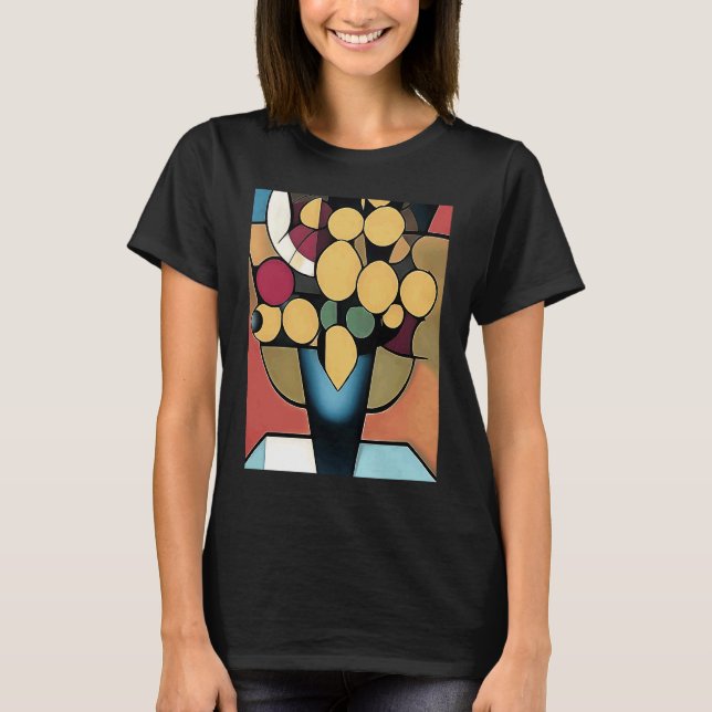 Camiseta Narcisos Amarelos Em Um Vaso Azul Estilo Geométric (Frente)
