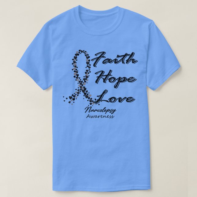 Camiseta Narcolepsia Sensibilização Fé Esperança Amor Nesta (Frente do Design)