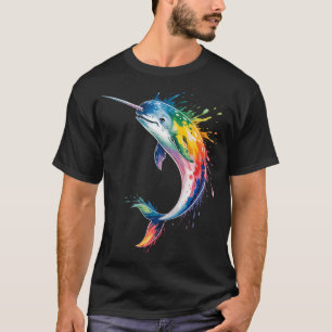 Camiseta Narvais Unicórnios Marinhos em Aquarela
