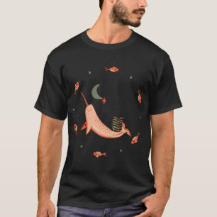 Camiseta Narval com peixes e estrelas - laranja verde