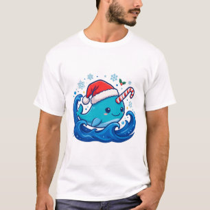 Camiseta Narval Papai Noel Chapéu Natal Oceano Arte
