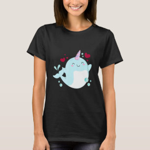 Camiseta Narval Unicórnio Amor Coração Narval Animais Marin