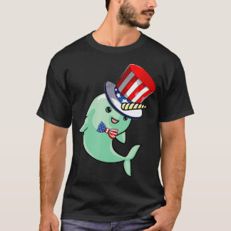 Camiseta narwhal American Flag Hat Patriótico 4º De Julho T