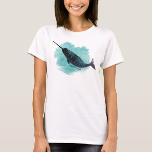 Camiseta Narwhal, coração do oceano da aguarela