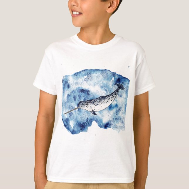 Camiseta Narwhal em um respingo do watercolour (Frente)