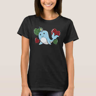 Camiseta Narwhal Red Xadrez Heart Dia de os namorados Love