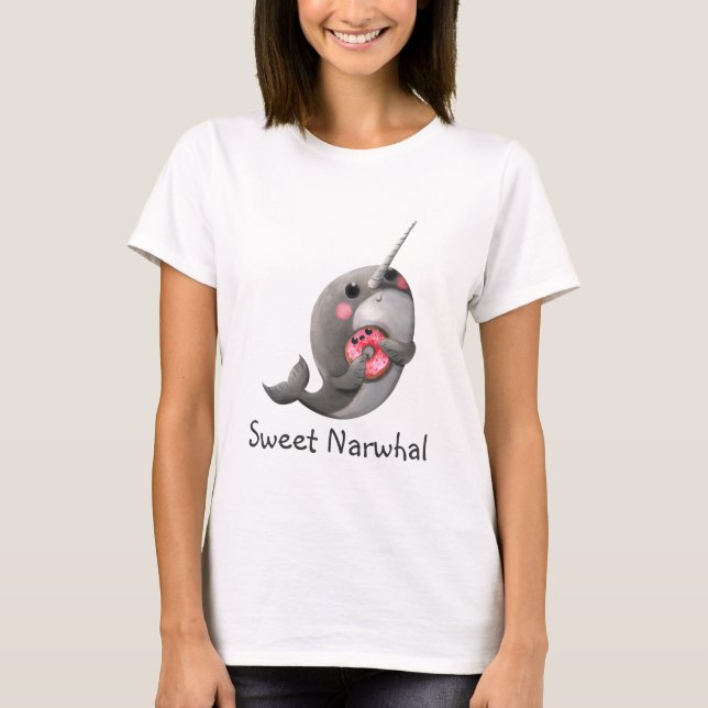 Camiseta Narwhal tímido com rosquinha (Frente)