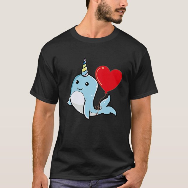 Camiseta Narwhal With Heart Balloon Valentines Day Love Boy (Frente)