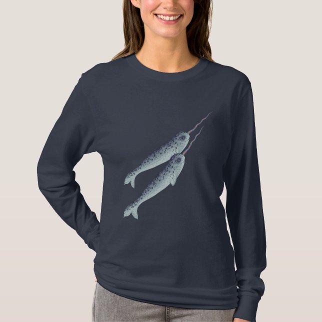Camiseta Narwhals branco e cinzento bonito que nada junto (Frente)