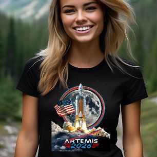 Camiseta NASA Artemis II Missão à Lua Foguete Galáxia Cósmi