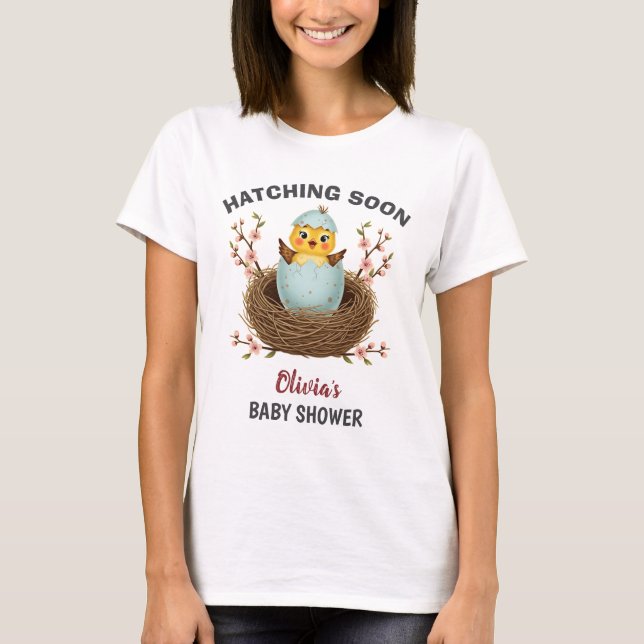 Camiseta Nascendo Em Breve Chuveiro De Bebê Frango Fofo (Frente)