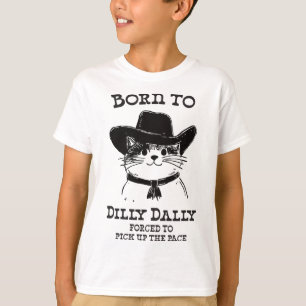Camiseta Nascer A Dilly Dally Engraçado Cowboy Cat Y2k Memó