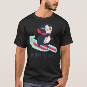 Camiseta Nascer A Esqui Pinguim Cute Esquiando Pele Animal