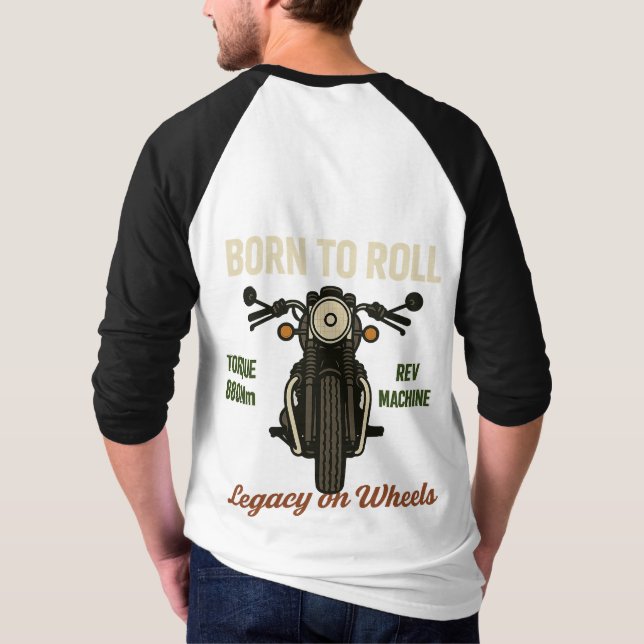 Camiseta Nascer a rolo - Ciclo de motociclo da máquina Rev (Verso)