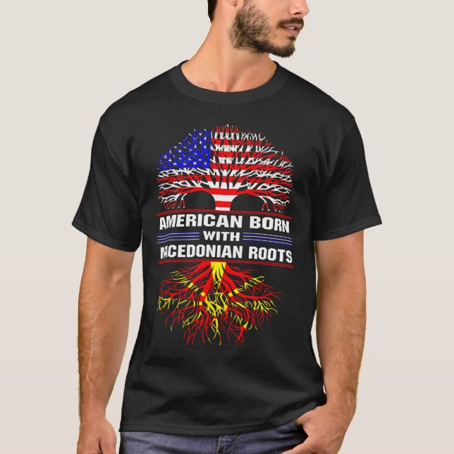 Camiseta Nascer Americano com Camisa-T de Raízes da Macedôn (Frente)