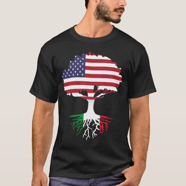 Camiseta Nascer Americano Raízes Italianas Cresceram Com It (Frente)