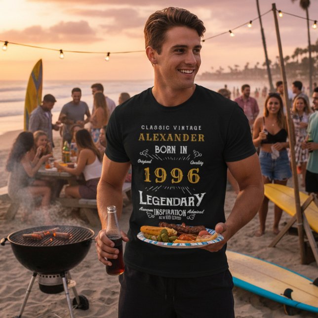 Camiseta Nascer aniversário de 30 anos em Legenda 1996 Pers (1996 birthday t-shirt worn at a beach. )