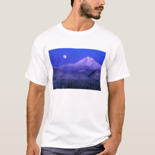 Camiseta Nascer da lua sobre o Mt Hood inverno, Oregon