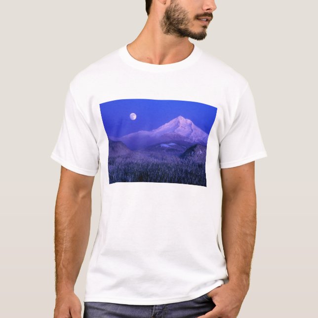 Camiseta Nascer da lua sobre o Mt Hood inverno, Oregon (Frente)
