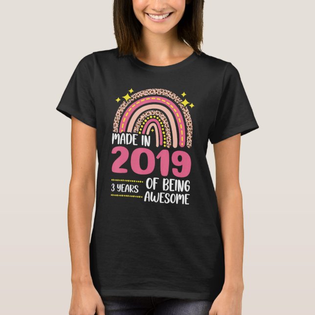 Camiseta nascer De 3 Anos De aniversário de 3 anos Em 2019  (Frente)
