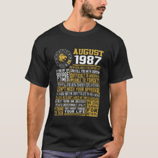 Camiseta Nascer de agosto Leo 1987 33º presente aniversário