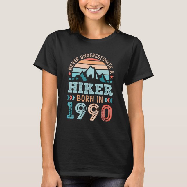 Camiseta Nascer de Hiker em 1990, caminhada de aniversário  (Frente)