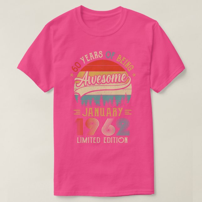 Camiseta Nascer De Janeiro De 1962 60º Aniversário Feito Em (Frente do Design)