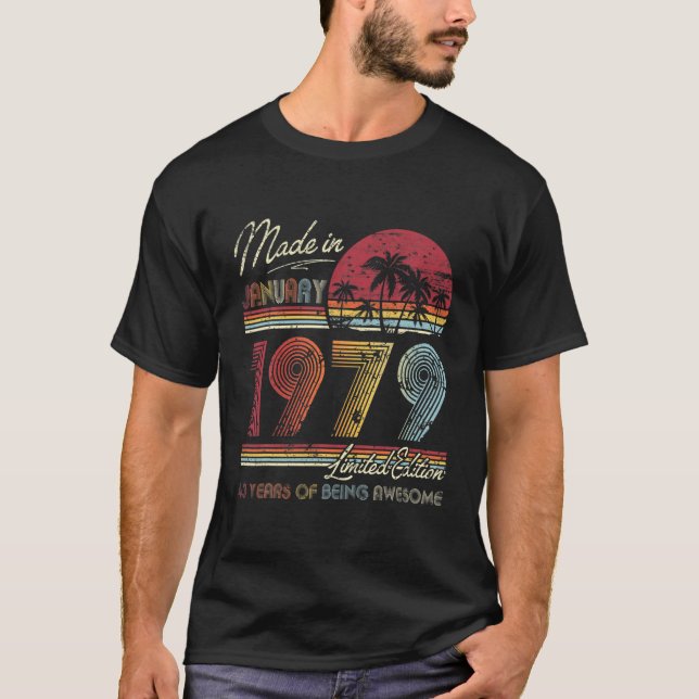 Camiseta Nascer De Janeiro De 1979 43ª Data De 1979 (Frente)