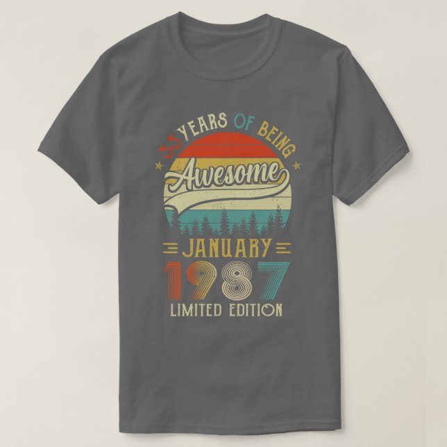 Camiseta Nascer De Janeiro De 1987 35º Aniversário Feito Em (Frente do Design)