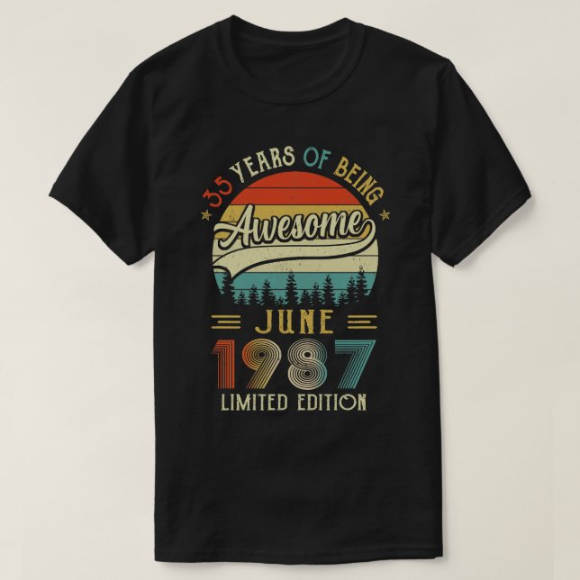 Camiseta Nascer De Junho De 1987 35º Aniversário Feito Em 1 (Frente do Design)