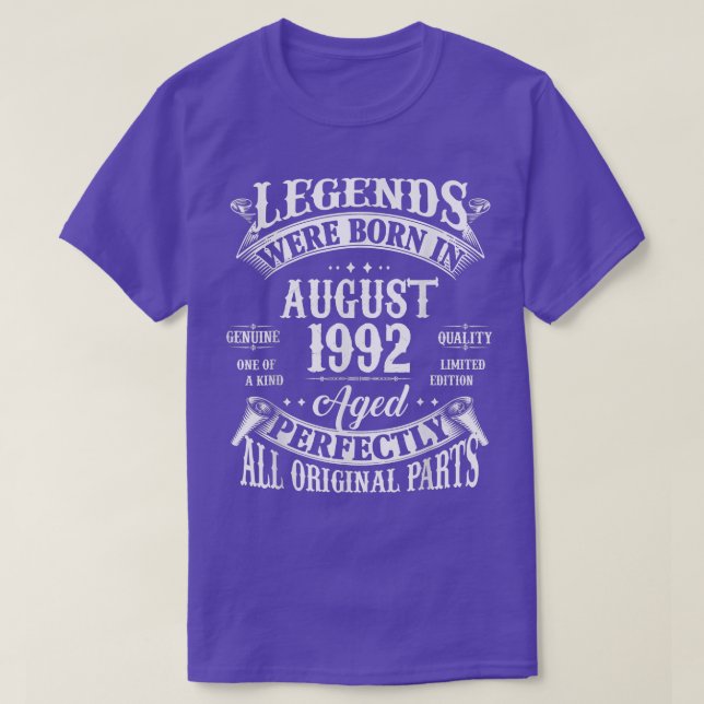 Camiseta nascer De Legenda De 30 Anos Em Agosto De 1992 Vin (Frente do Design)