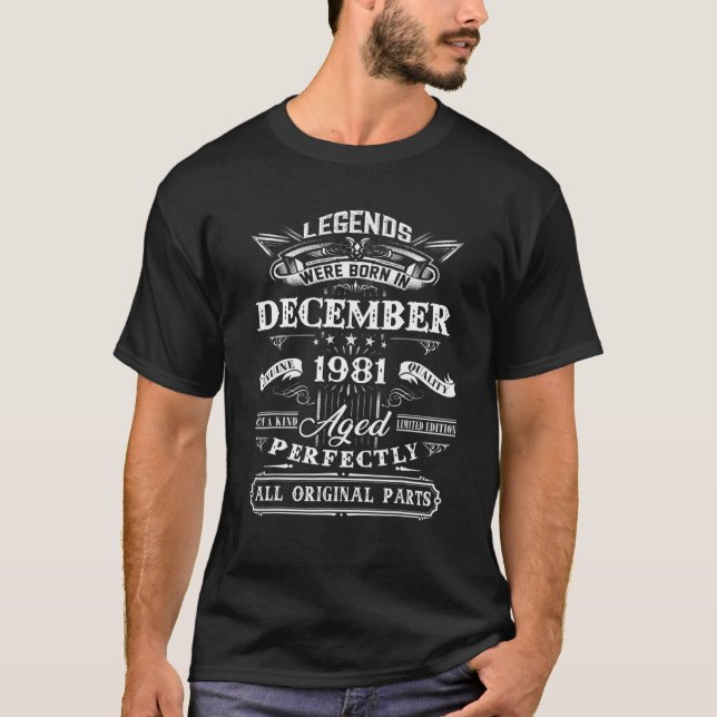 Camiseta nascer De Legendas Com 41 Anos Em Dezembro De 1981 (Frente)