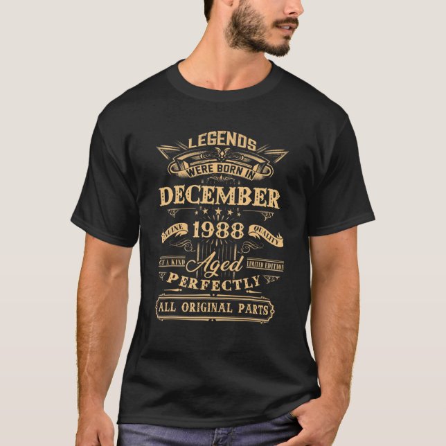 Camiseta nascer De Legendas De 34 Anos Em Dezembro De 1988  (Frente)