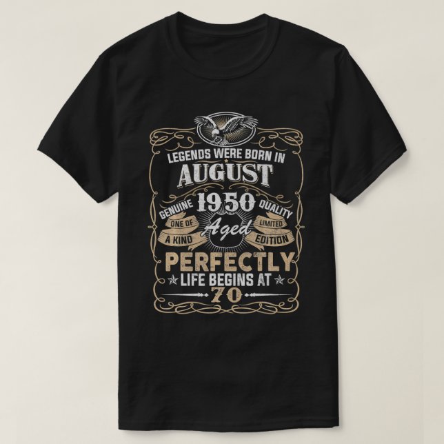 Camiseta Nascer De Legendas Em AGOSTO De 1950 70º Awo Birth (Frente do Design)