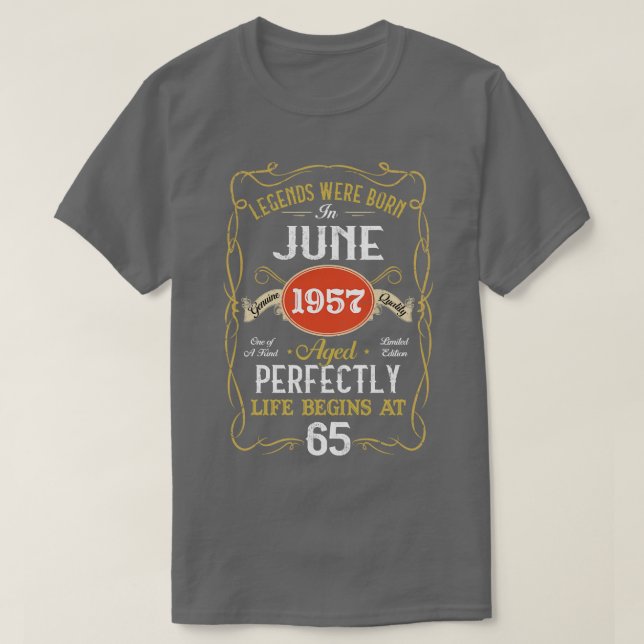 Camiseta Nascer De Legendas Em Junho De 1957 65º Aniversári (Frente do Design)
