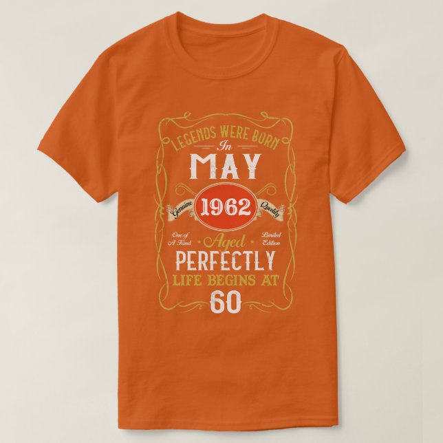 Camiseta Nascer De Legendas Em Maio De 1962 60º Aniversário (Frente do Design)