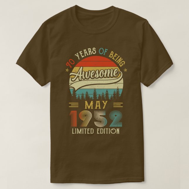 Camiseta Nascer De Maio De 1952 Aniversário 70 Feito Em 195 (Frente do Design)