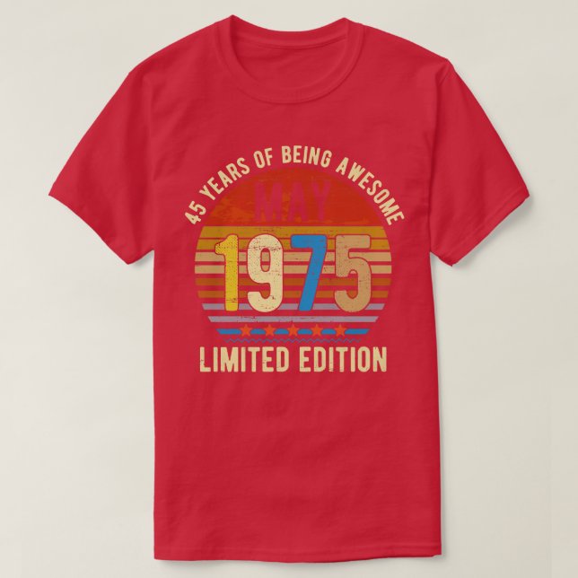 Camiseta Nascer de maio de 1975 Edição limitada Bday Oferec (Frente do Design)