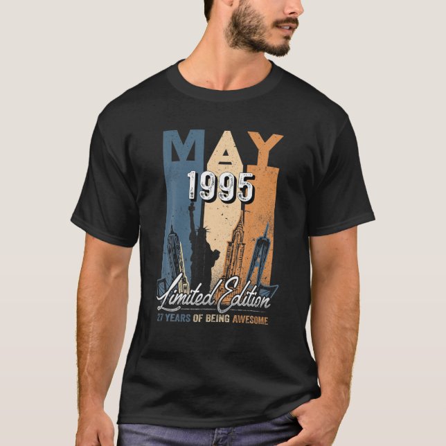 Camiseta Nascer De Maio De 1995 27ª Data De 1995 27 Anos (Frente)