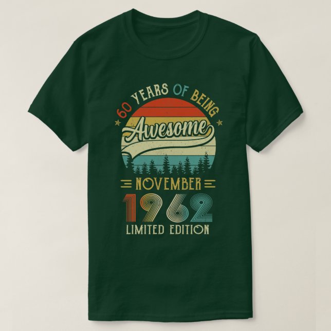 Camiseta Nascer De Novembro De 1962 60º Aniversário Feito E (Frente do Design)