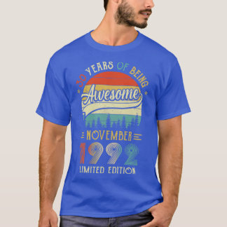 Camiseta Nascer De Novembro De 1992 aniversário de 30 anos 